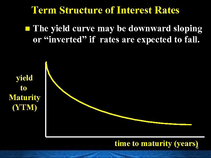 Term Structure of Interest Rates n The yield curve may be downward sloping or