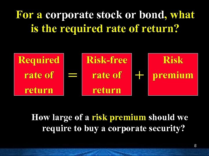 For a corporate stock or bond, what is the required rate of return? Required