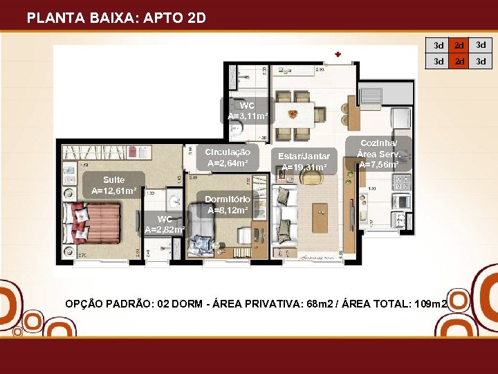 PLANTA BAIXA: APTO 2 D 3 d 2 d 3 d WC A=3, 11