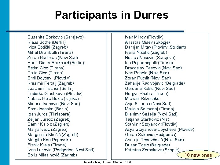 Participants in Durres Dusanka Boskovic (Sarajevo) Klaus Bothe (Berlin) Ivica Botički (Zagreb) Mihal Brumbulli