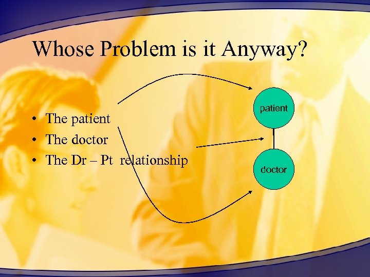 Whose Problem is it Anyway? • The patient • The doctor • The Dr