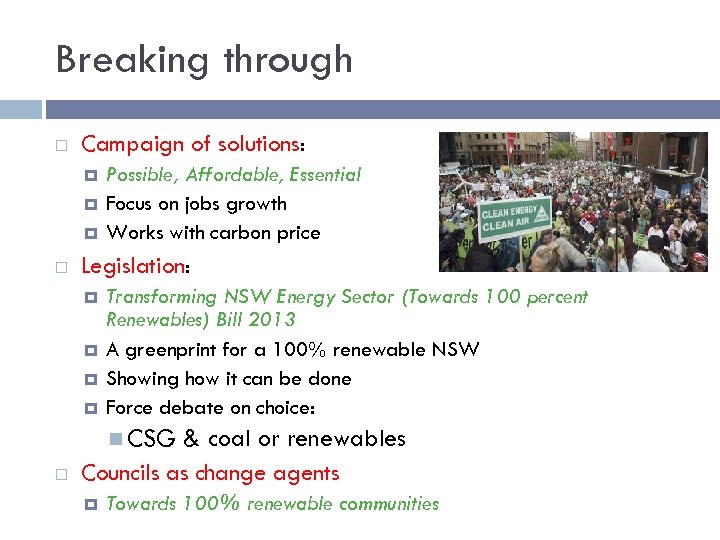 Breaking through Campaign of solutions: Possible, Affordable, Essential Focus on jobs growth Works with