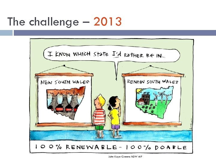 The challenge – 2013 John Kaye Greens NSW MP 