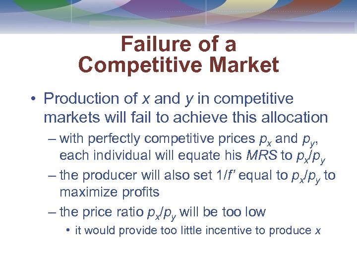 Failure of a Competitive Market • Production of x and y in competitive markets