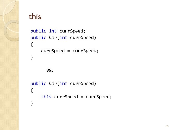 this public int curr. Speed; public Car(int curr. Speed) { curr. Speed = curr.