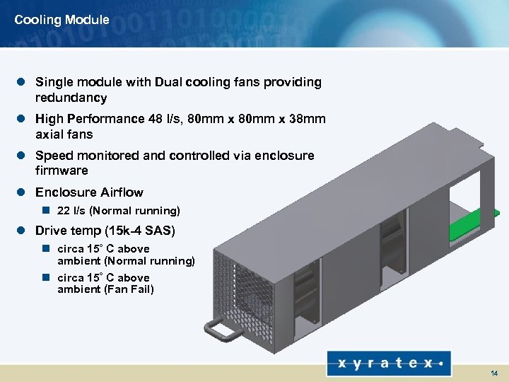 Cooling Module l Single module with Dual cooling fans providing redundancy l High Performance