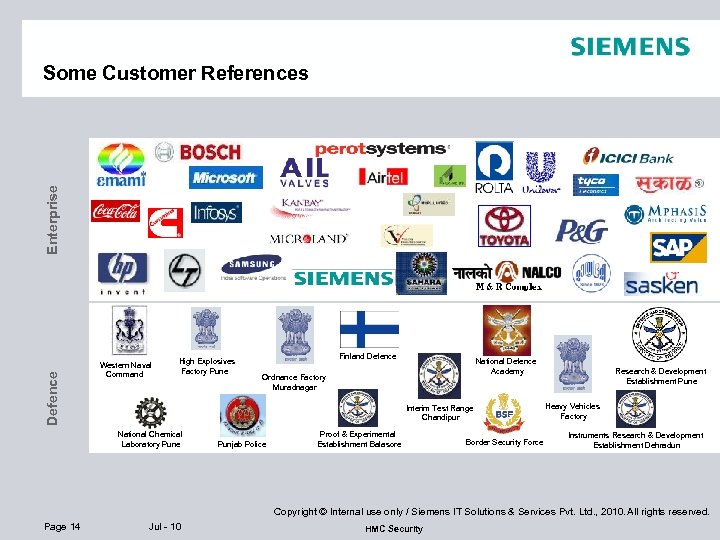 Defence Enterprise Some Customer References Western Naval Command High Explosives Factory Pune Finland Defence