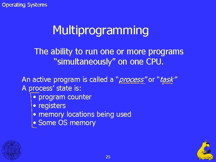 Operating Systems Multiprogramming The ability to run one or more programs “simultaneously” on one