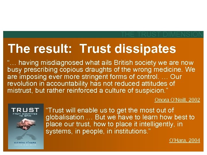 THE TRUST DIMENSION The result: Trust dissipates “… having misdiagnosed what ails British society