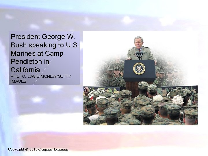 President George W. Bush speaking to U. S. Marines at Camp Pendleton in California