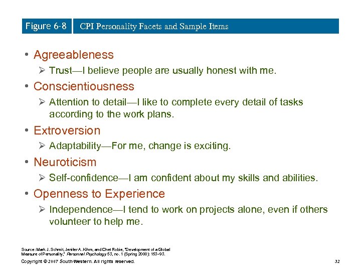 Figure 6– 8 CPI Personality Facets and Sample Items • Agreeableness Ø Trust—I believe