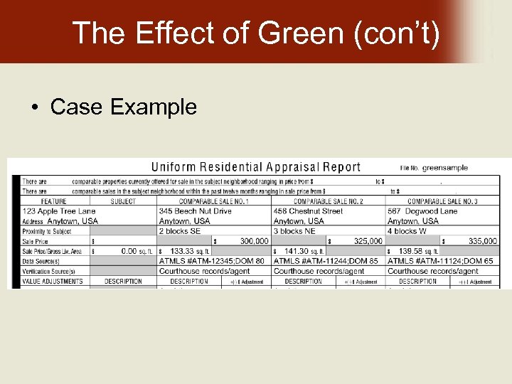 The Effect of Green (con’t) • Case Example 