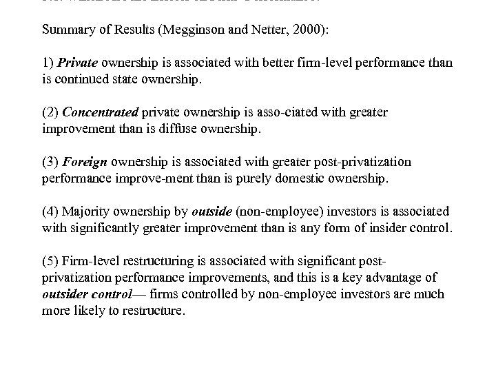 3. 1. Which Are the Effects on Firm’ Performance? Summary of Results (Megginson and