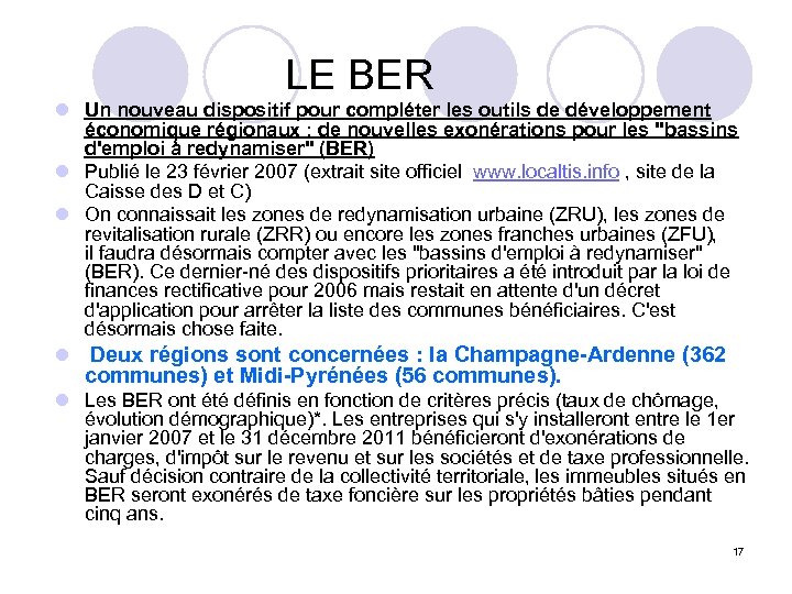 LE BER l Un nouveau dispositif pour compléter les outils de développement économique régionaux