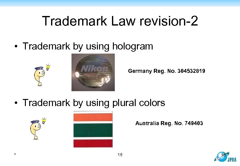 Trademark Law revision-2 • Trademark by using hologram Germany Reg. No. 304532819 • Trademark