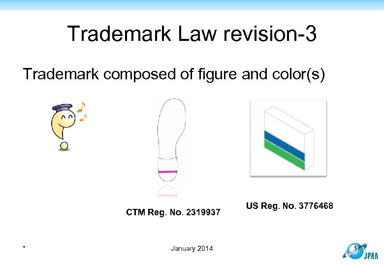 Trademark Law revision-3 Trademark composed of figure and color(s) CTM Reg. No. 2319937 *