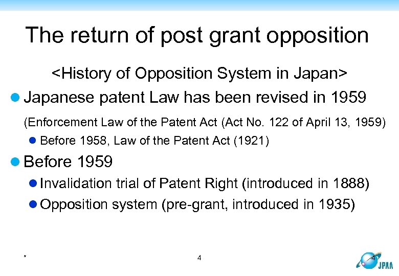 The return of post grant opposition <History of Opposition System in Japan> l Japanese