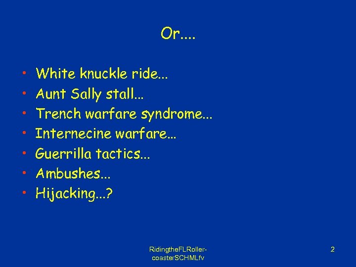 Or. . • • White knuckle ride. . . Aunt Sally stall. . .