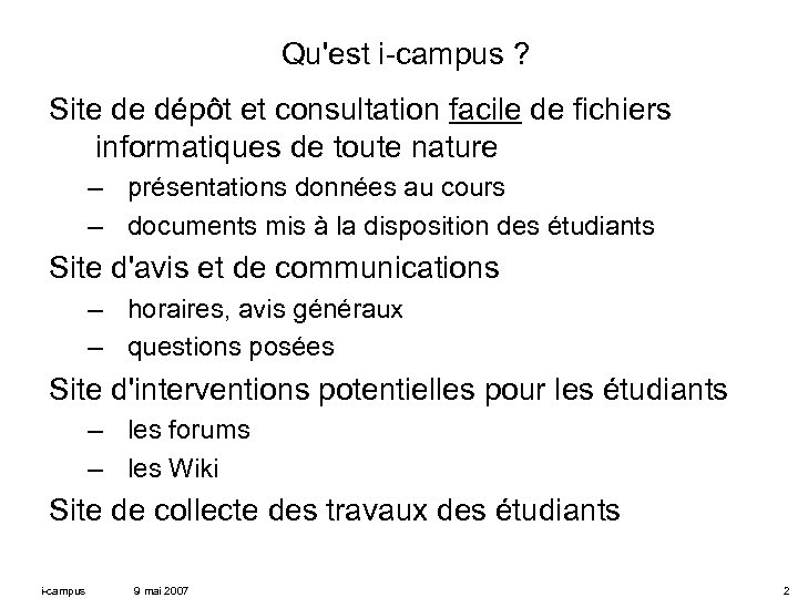 Qu'est i-campus ? Site de dépôt et consultation facile de fichiers informatiques de toute