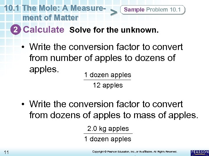 10. 1 The Mole: A Measure. Sample Problem 10. 1 > ment of Matter