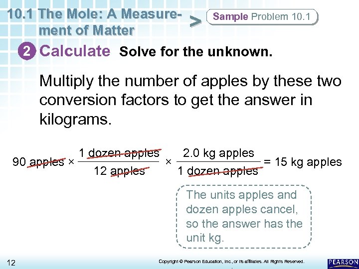 10. 1 The Mole: A Measure. Sample Problem 10. 1 > ment of Matter