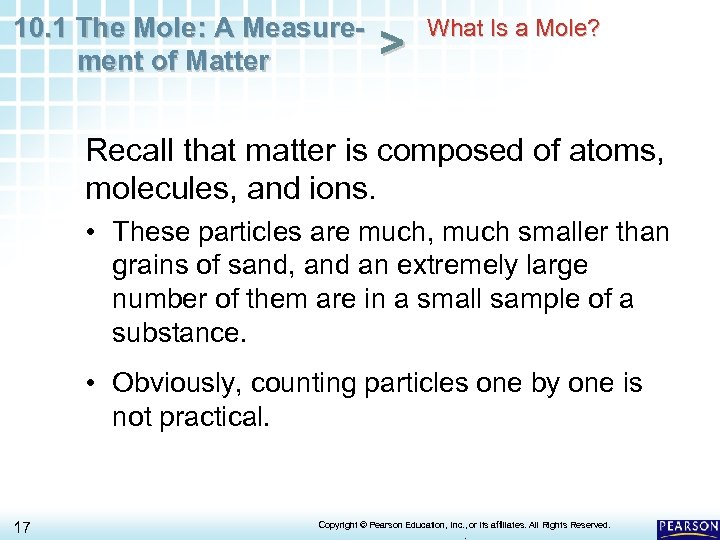 10. 1 The Mole: A Measurement of Matter > What Is a Mole? Recall