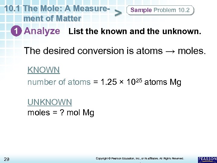 10. 1 The Mole: A Measure. Sample Problem 10. 2 > ment of Matter