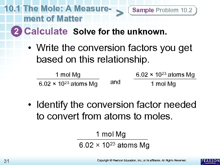 10. 1 The Mole: A Measure. Sample Problem 10. 2 > ment of Matter