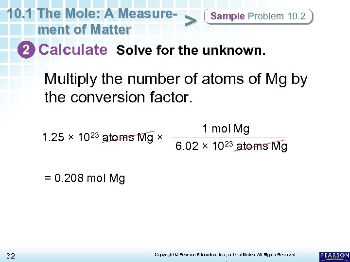 10. 1 The Mole: A Measure. Sample Problem 10. 2 > ment of Matter