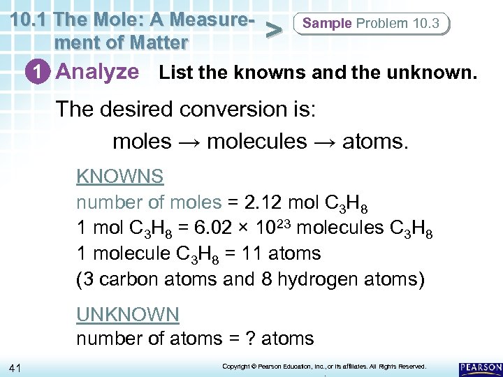 10. 1 The Mole: A Measure. Sample Problem 10. 3 > ment of Matter