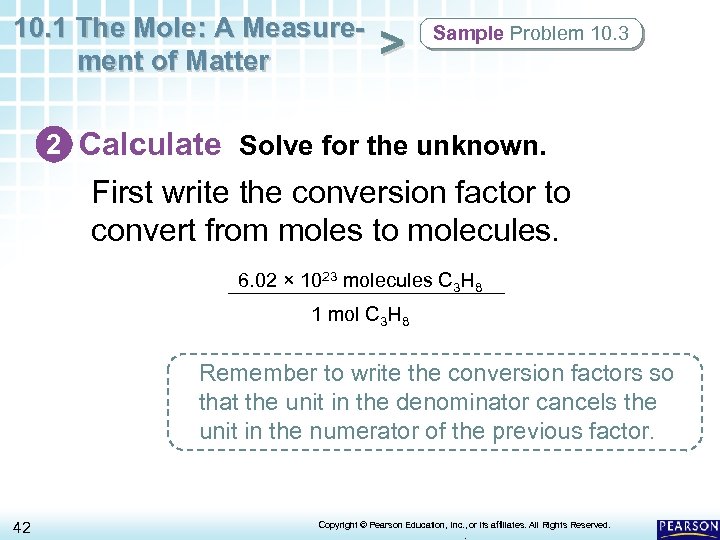 10. 1 The Mole: A Measurement of Matter > Sample Problem 10. 3 2