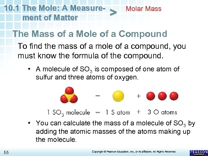 10. 1 The Mole: A Measurement of Matter > Molar Mass The Mass of