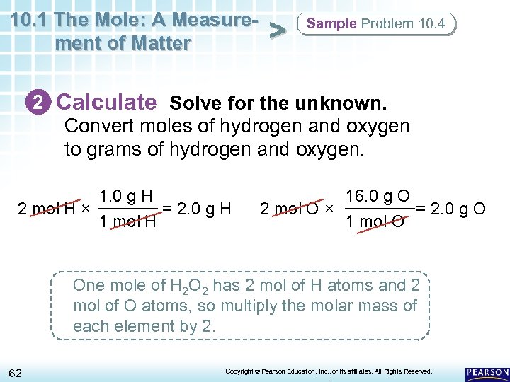 10. 1 The Mole: A Measurement of Matter > Sample Problem 10. 4 2