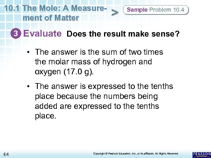 10. 1 The Mole: A Measurement of Matter > Sample Problem 10. 4 3