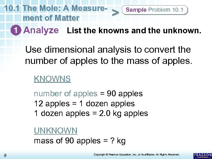 10. 1 The Mole: A Measure. Sample Problem 10. 1 > ment of Matter