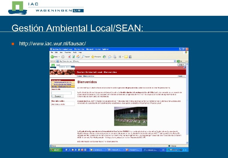 Gestión Ambiental Local/SEAN: n http: //www. iac. wur. nl/fausac/ 