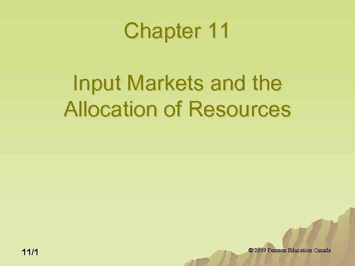 Chapter 11 Input Markets and the Allocation of Resources 11/1 © 2009 Pearson Education