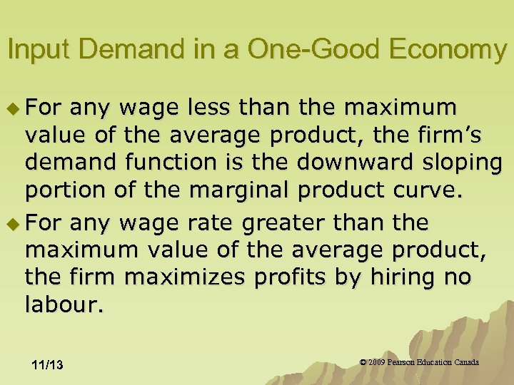 Input Demand in a One-Good Economy u For any wage less than the maximum