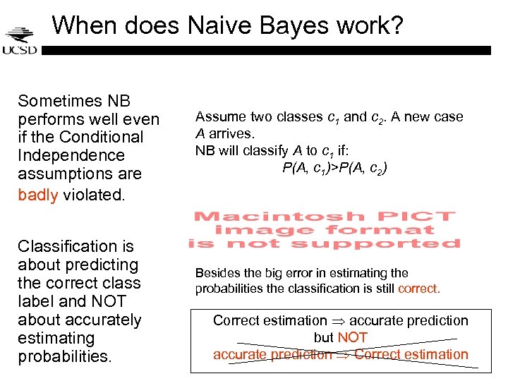 When does Naive Bayes work? Sometimes NB performs well even if the Conditional Independence