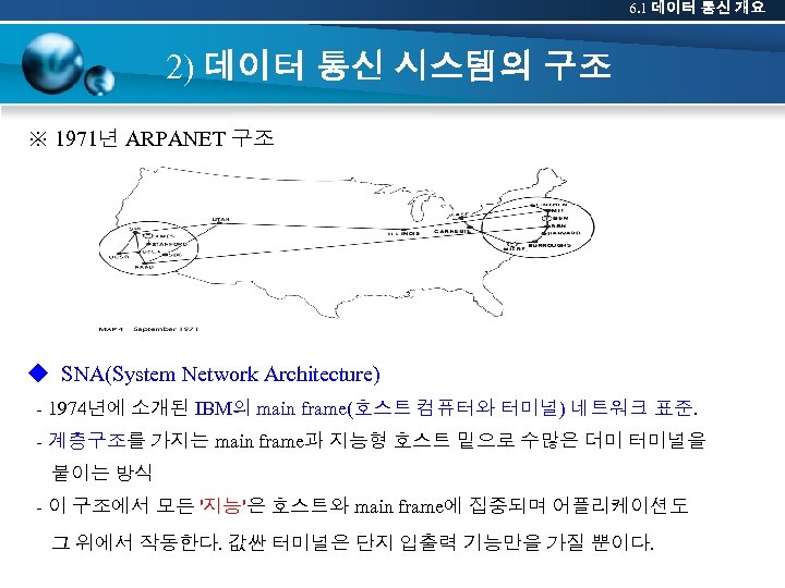 6. 1 데이터 통신 개요 2) 데이터 통신 시스템의 구조 ※ 1971년 ARPANET 구조