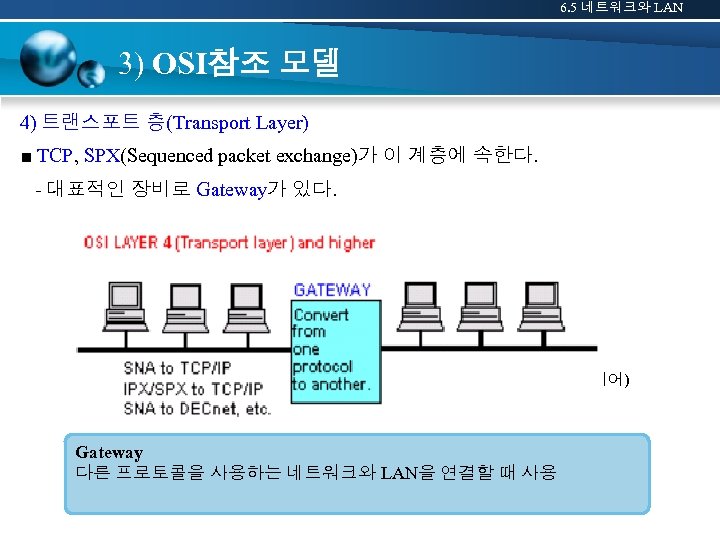 6. 5 네트워크와 LAN 3) OSI참조 모델 4) 트랜스포트 층(Transport Layer) ■ TCP, SPX(Sequenced