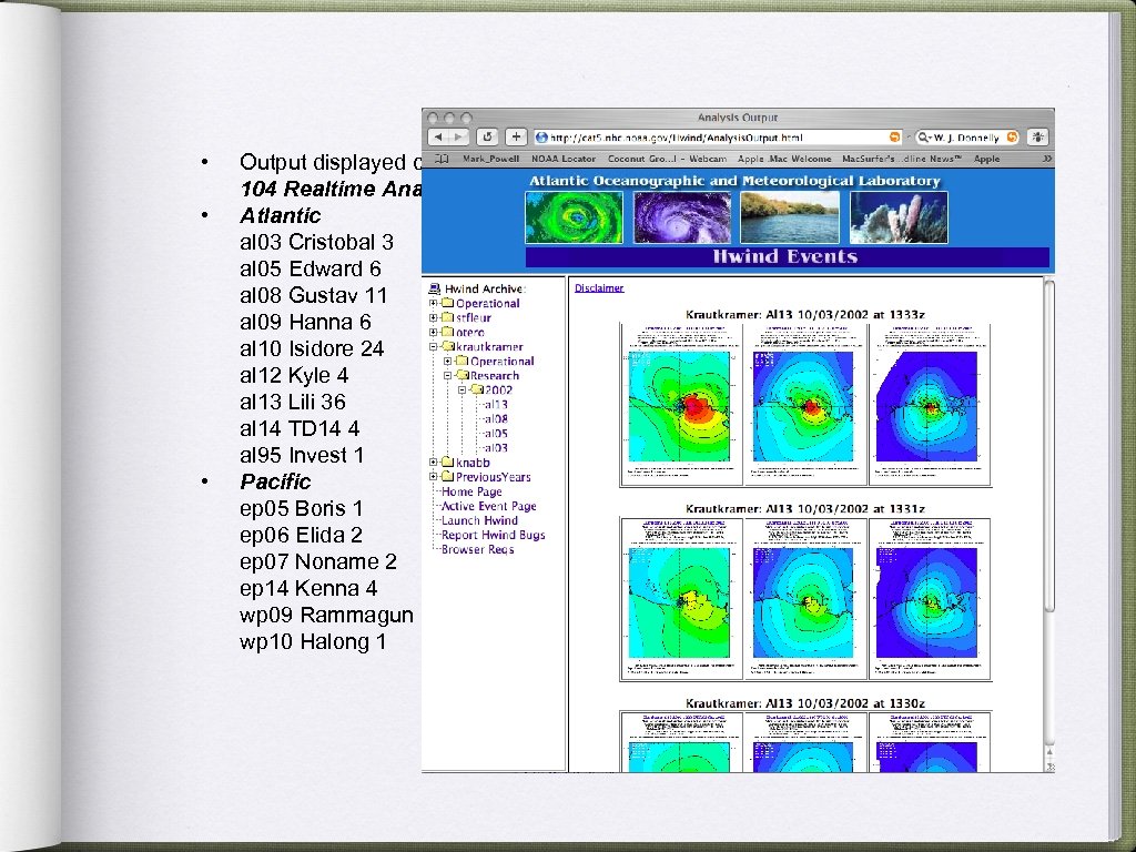  • • • Output displayed on NHC Intranet 104 Realtime Analyses Atlantic al