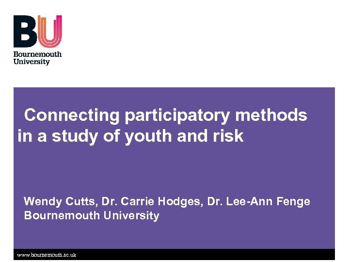 Connecting participatory methods in a study of youth and risk Wendy Cutts, Dr. Carrie