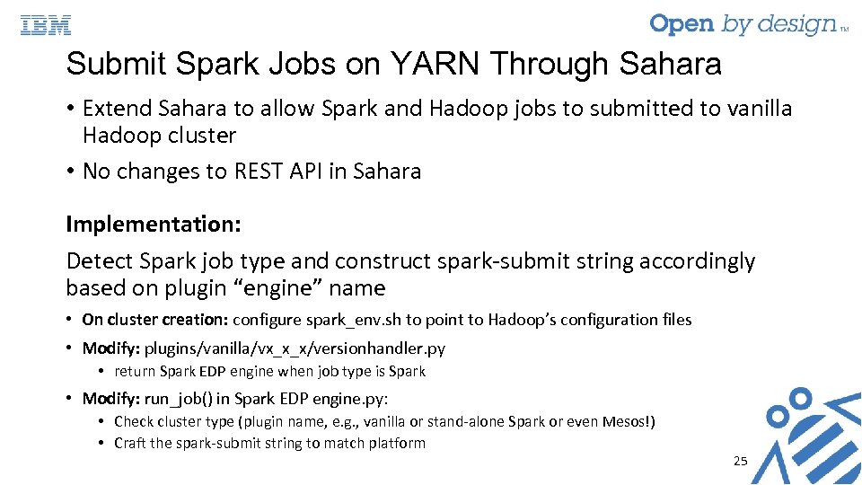Submit Spark Jobs on YARN Through Sahara • Extend Sahara to allow Spark and