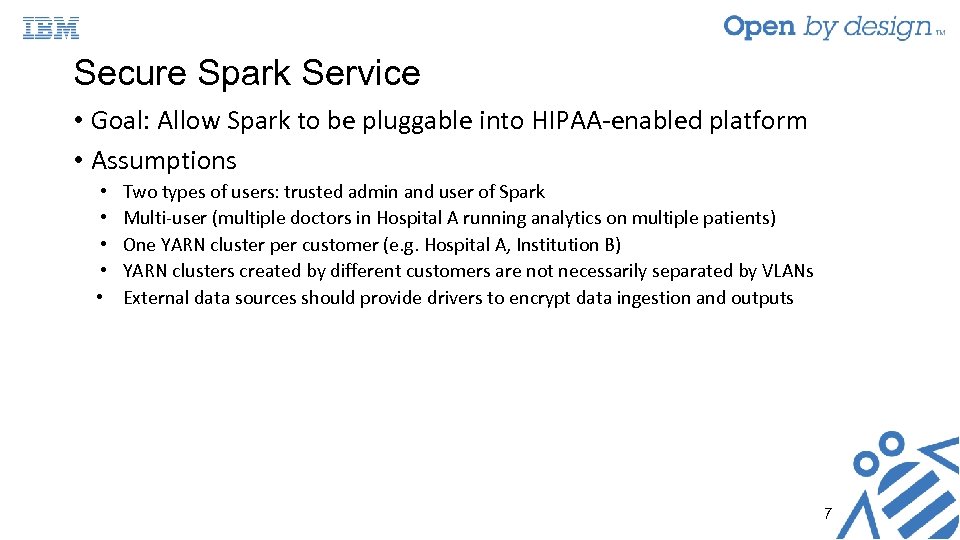 Secure Spark Service • Goal: Allow Spark to be pluggable into HIPAA-enabled platform •
