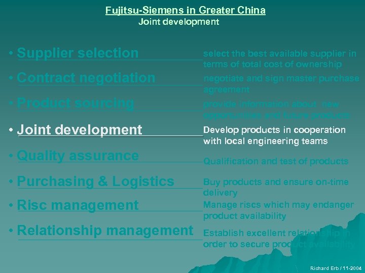 Fujitsu-Siemens in Greater China Joint development • Supplier selection select the best available supplier