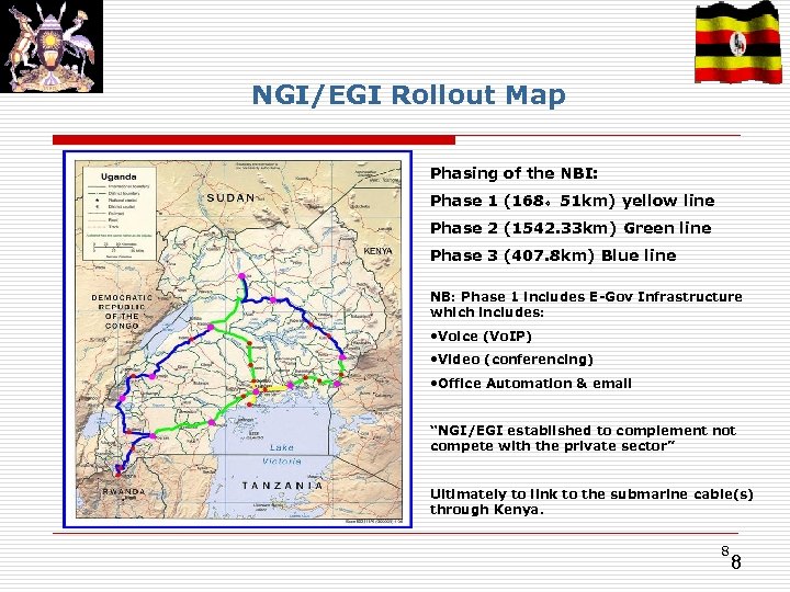 NGI/EGI Rollout Map Phasing of the NBI: Phase 1 (168。51 km) yellow line Phase