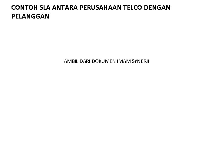 CONTOH SLA ANTARA PERUSAHAAN TELCO DENGAN PELANGGAN AMBIL DARI DOKUMEN IMAM SYNERJI 