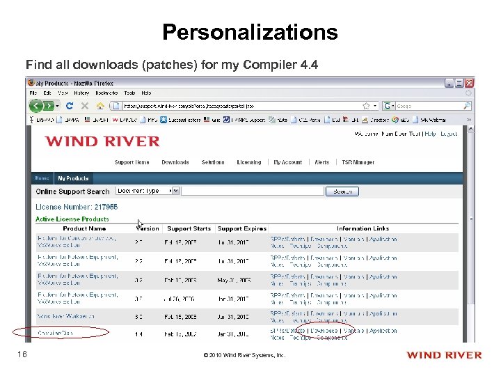 Personalizations Find all downloads (patches) for my Compiler 4. 4 16 © 2010 Wind