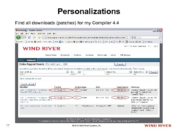 Personalizations Find all downloads (patches) for my Compiler 4. 4 17 © 2010 Wind